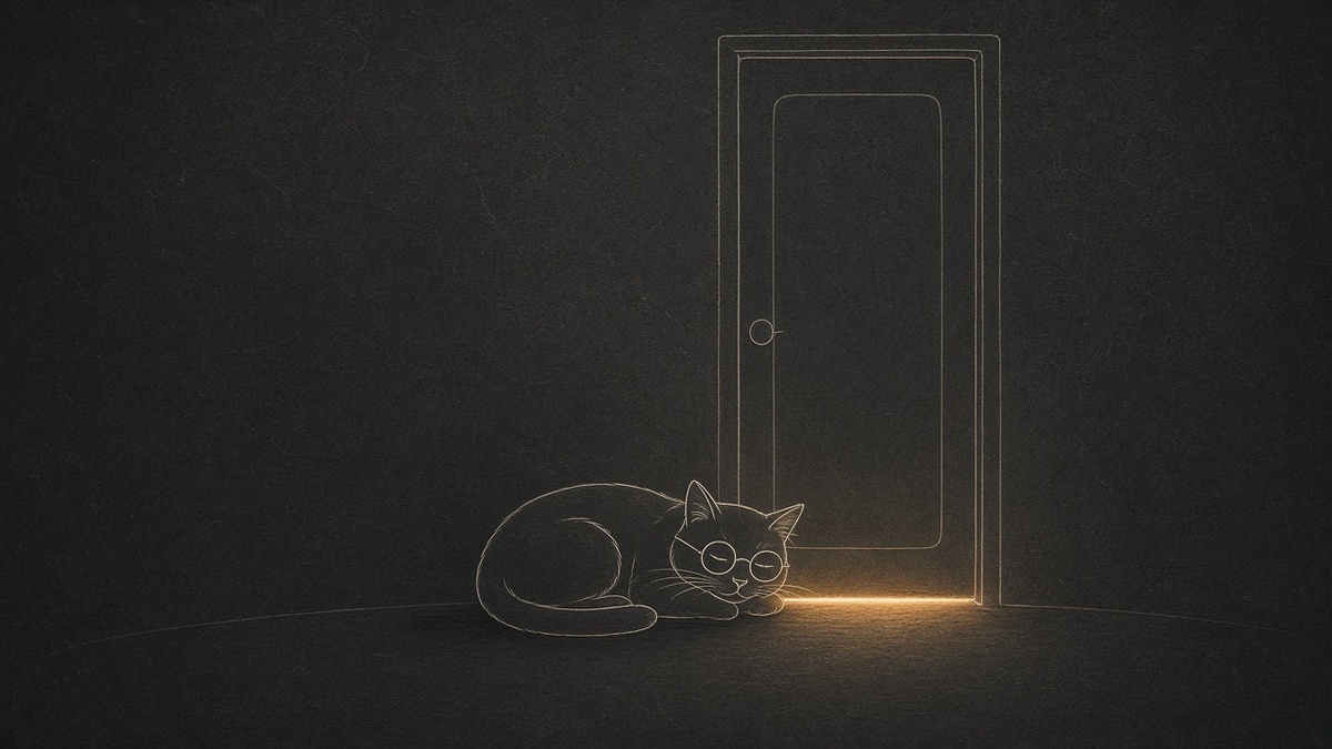 O gato deitado relaxado do lado de fora da porta, esperando sem desespero